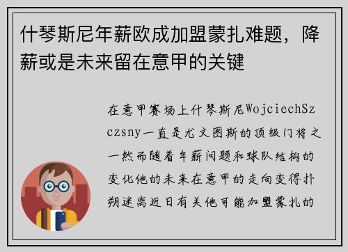 什琴斯尼年薪欧成加盟蒙扎难题，降薪或是未来留在意甲的关键