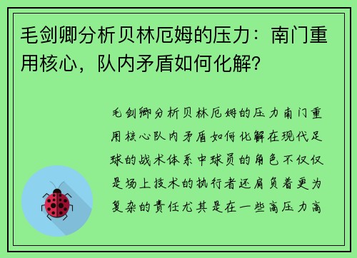 毛剑卿分析贝林厄姆的压力：南门重用核心，队内矛盾如何化解？