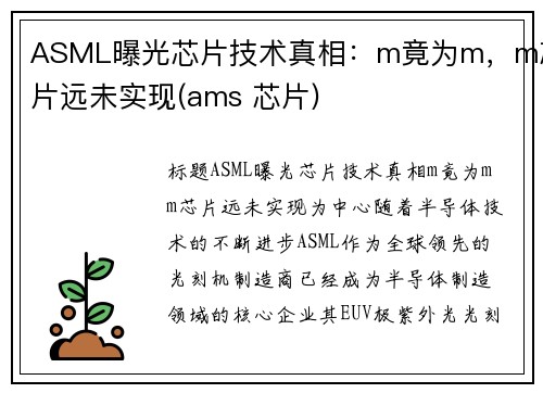 ASML曝光芯片技术真相：m竟为m，m芯片远未实现(ams 芯片)